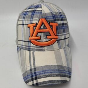 Auburn Tigers Hat Adjustable White Blue Gray NCAA Mesh Plaid Top of the World